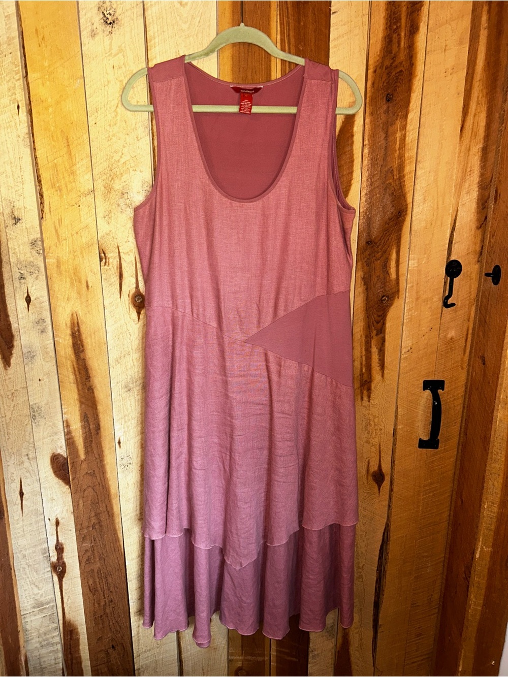 Sundance Sleeveless Linen Cotton Salmon Pink Tiered Dress